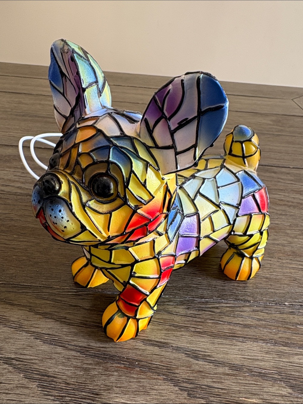 Mosaic Stained French Bulldog Figurine light with USB plug